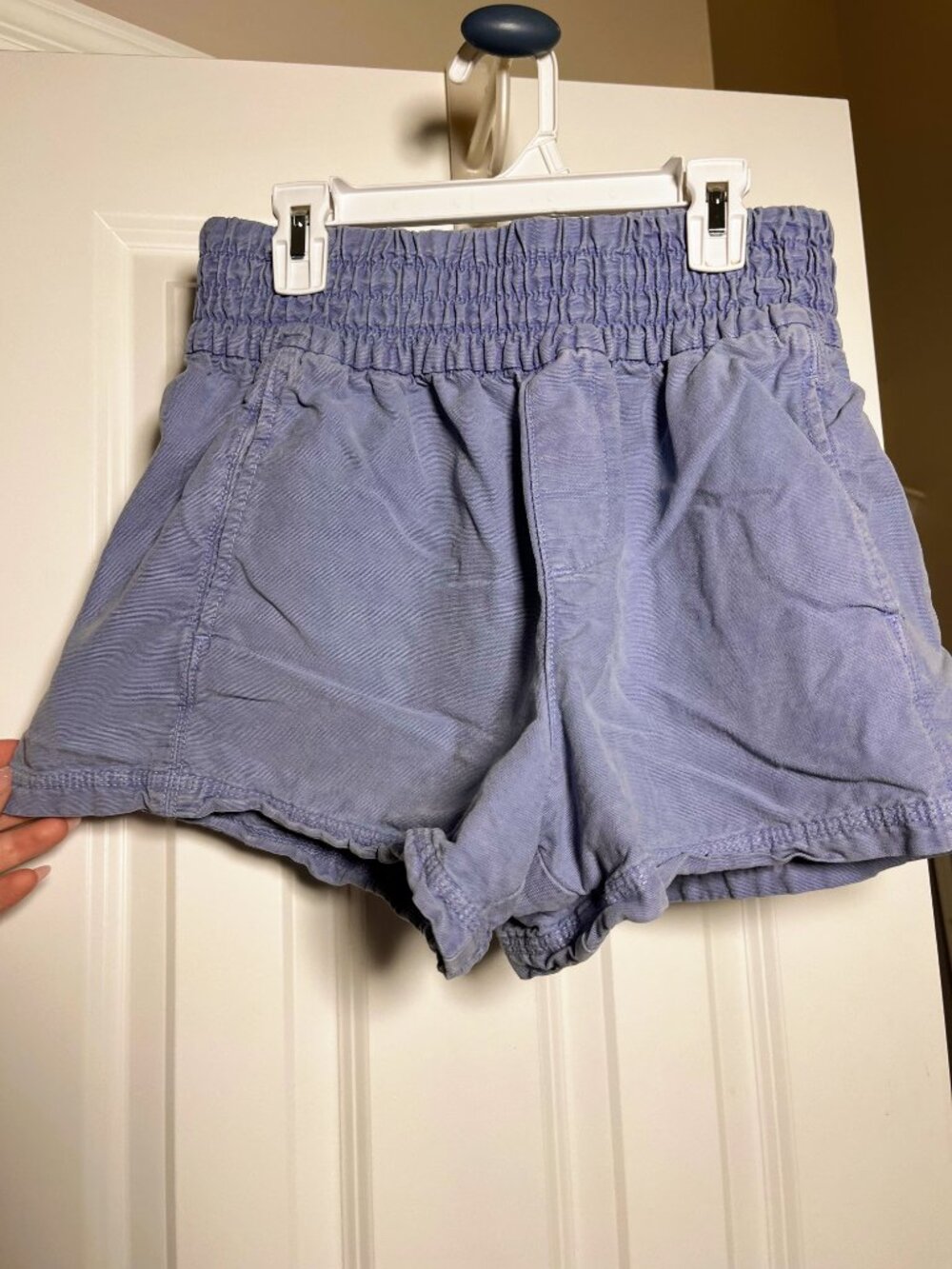 Aerie Smocked High Waisted Shorts S Light Blue Summer Beach Lounge